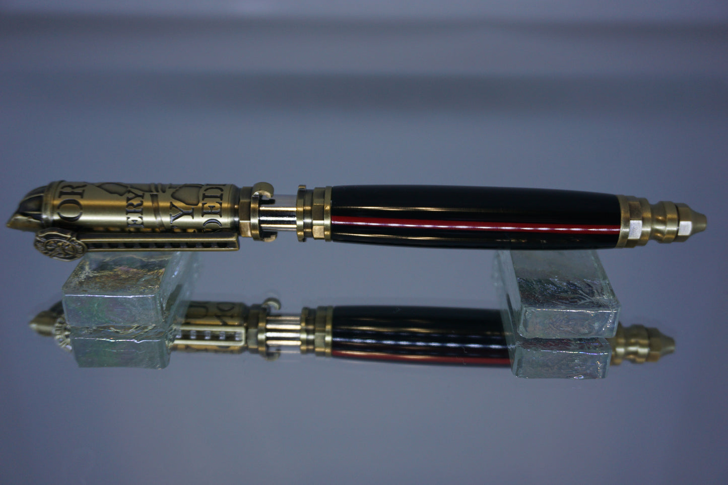 Firefighter Click Ballpoint Pen - Acrylic (Black with Thin Red Line)