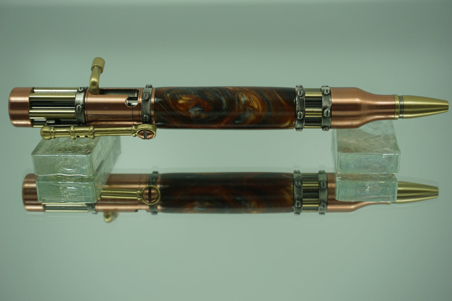 Steampunk Twist Ballpoint Pen -- Acrylic -- Copper, Gold & Silver
