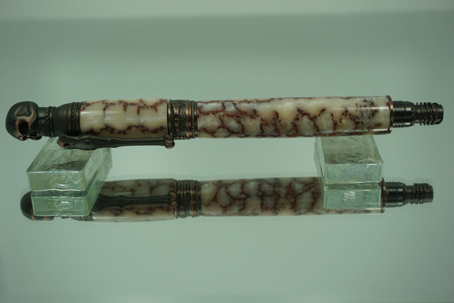 Skull Rollerball Pen -- Composite -- Acrylic (White) & Loofah Sponge