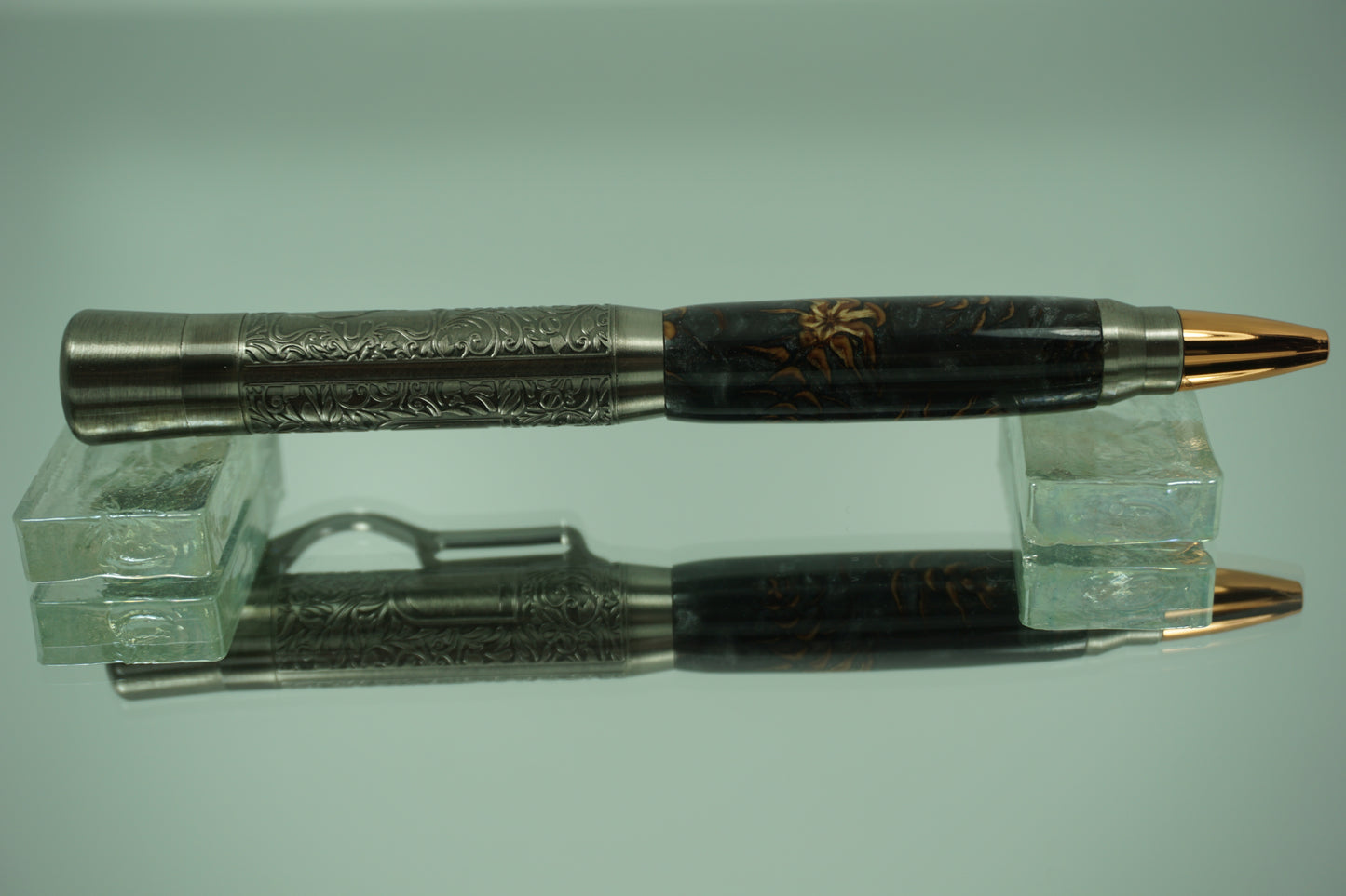 Lever Action Ballpoint Pen -- Composite -- Acrylic (Blue) & Pine Cone