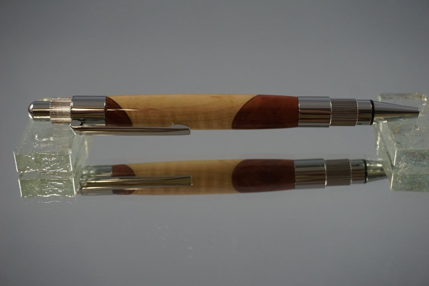 Stratus Click Ballpoint Pen -- Composite -- Red Eucalyptus Burl & Curly Maple