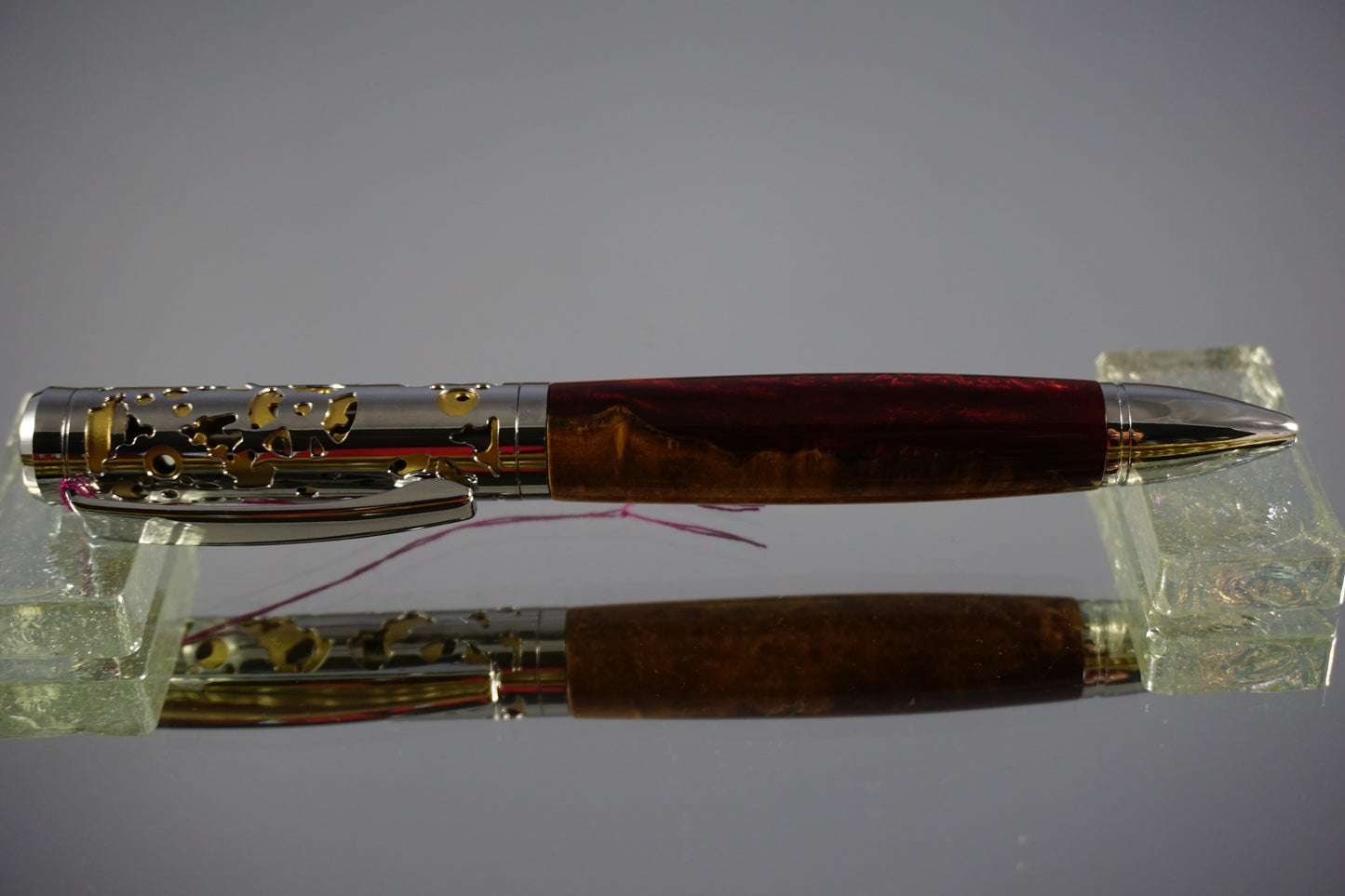Filigree Twist Ballpoint Pen - Composite - Acrylic (Red) & Worthless Wood