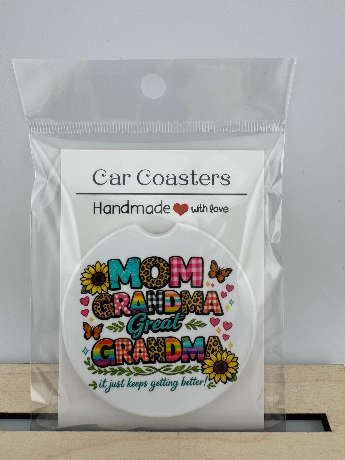 Car Coaster -- UV Printed -- Mom, Grandma, Great Grandma
