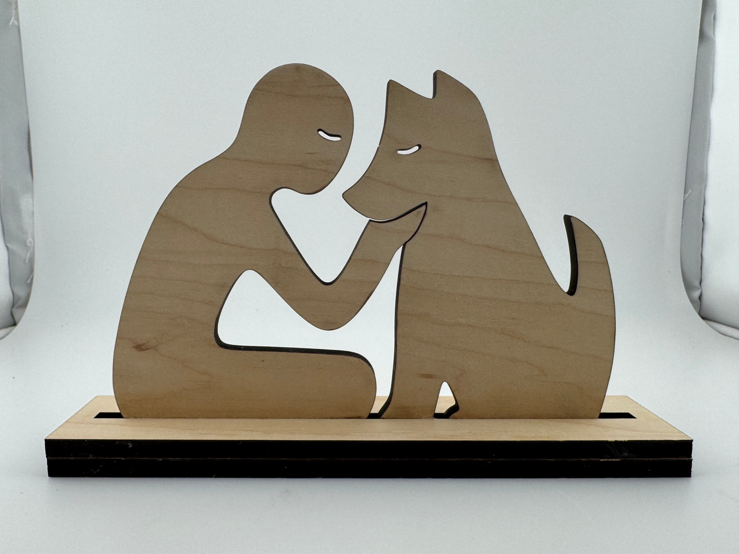 Figurine -- Laser -- Wood -- Boy Kneeling with Dog