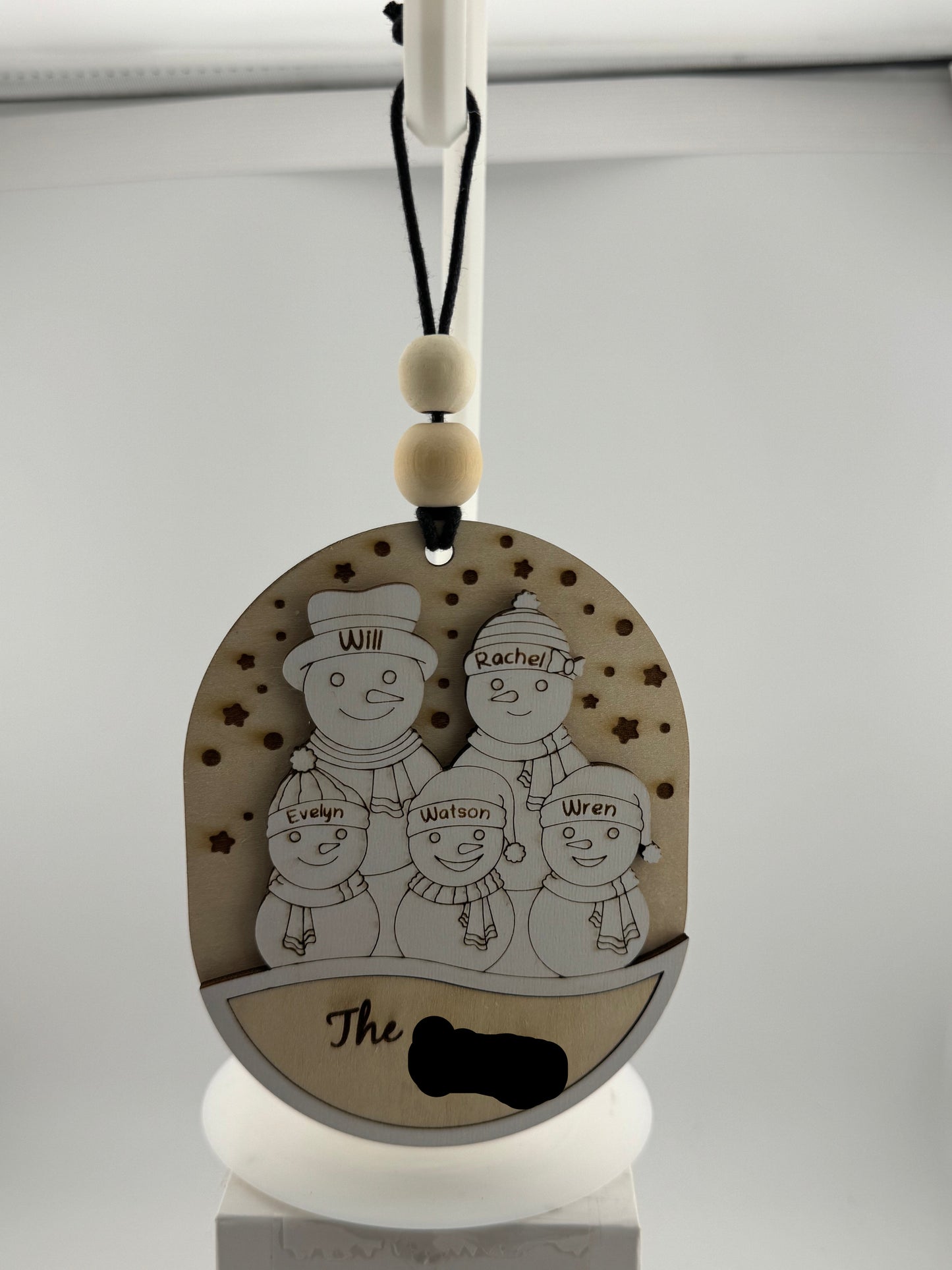 Ornament -- Laser -- Wooden -- Personalized -- Snowman Family