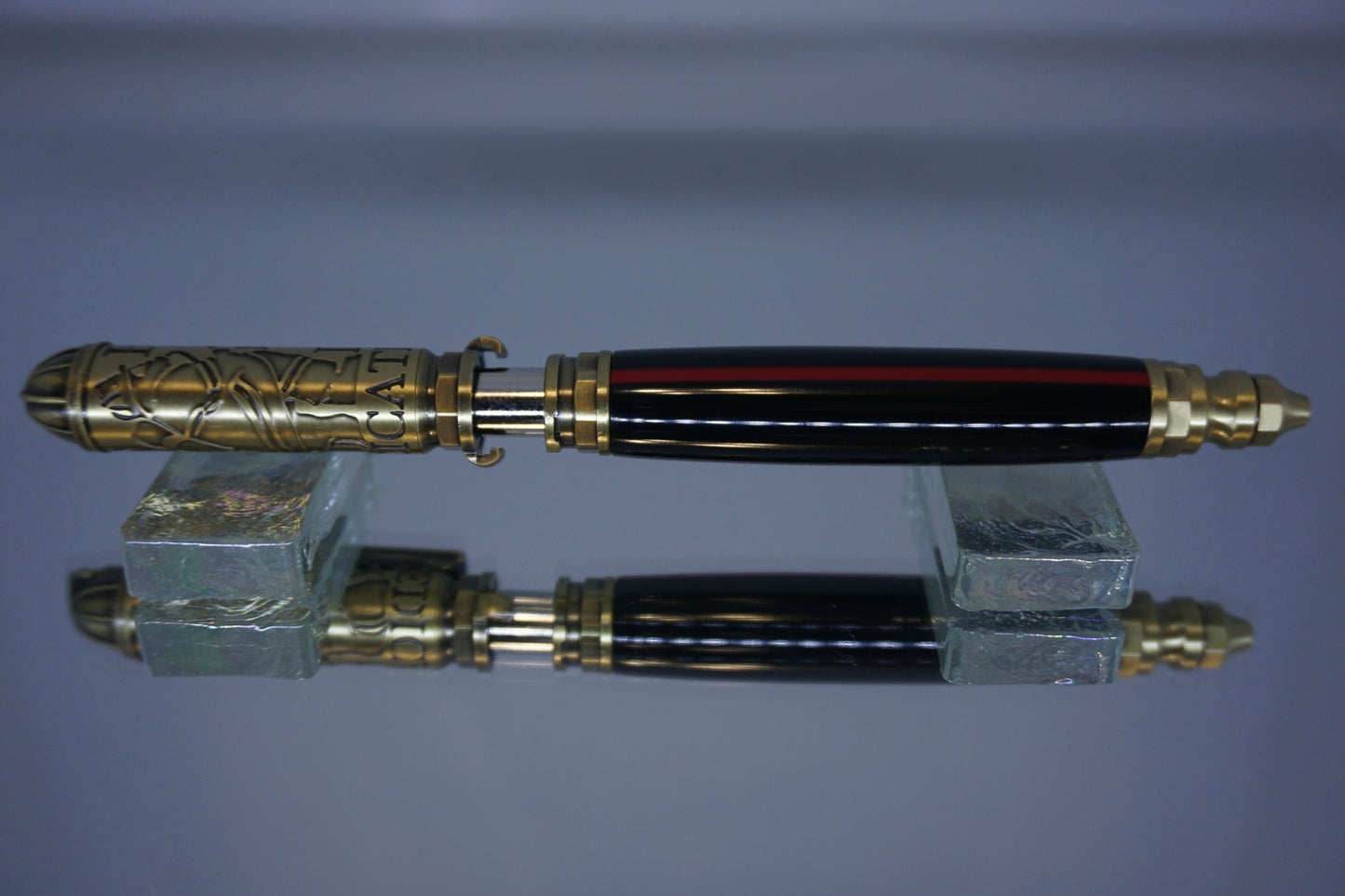 Firefighter Click Ballpoint Pen - Acrylic (Black with Thin Red Line)