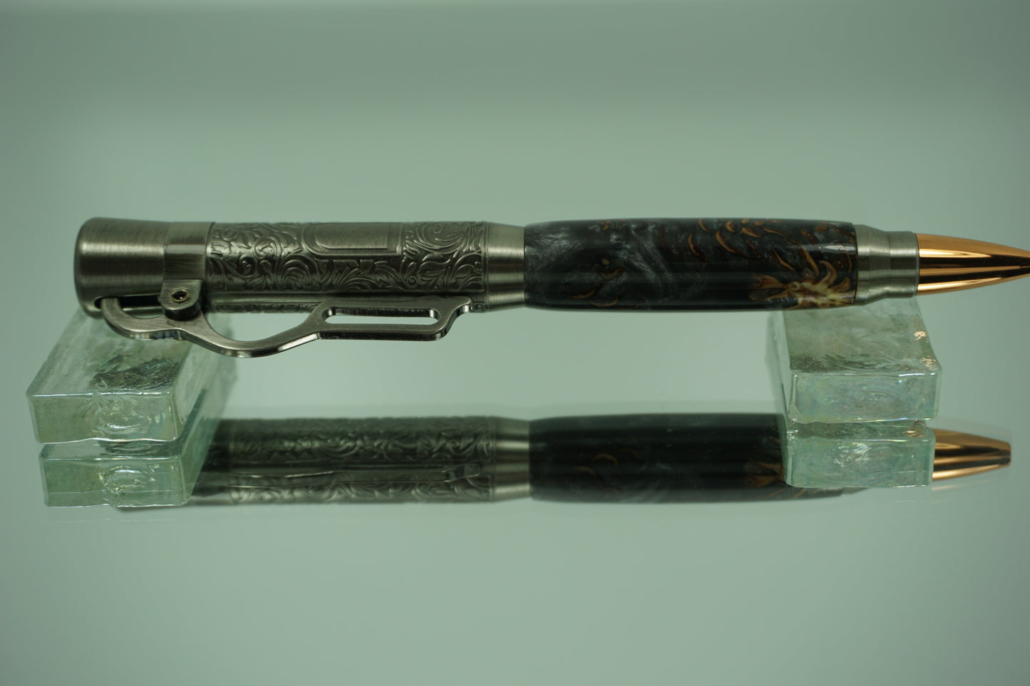 Lever Action Ballpoint Pen -- Composite -- Acrylic (Blue) & Pine Cone