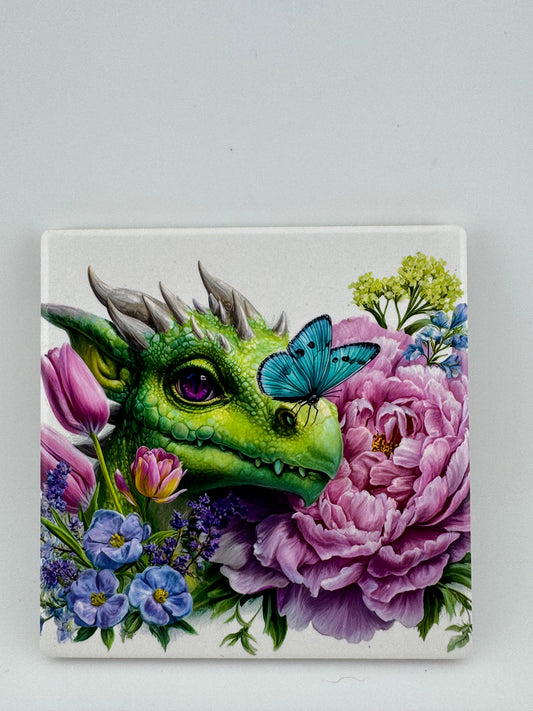 Coaster -- UV Printed -- Square -- Dragons/Flowers (Set of 4)