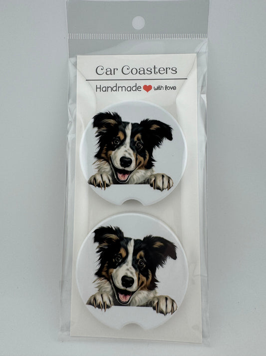 Car Coaster -- UV Printed -- Border Collie (Set of 2)