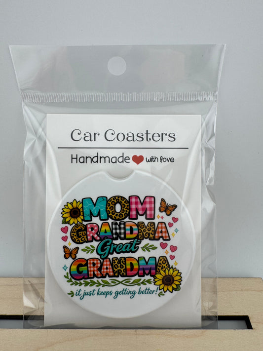 Car Coaster -- UV Printed -- Mom, Grandma, Great Grandma