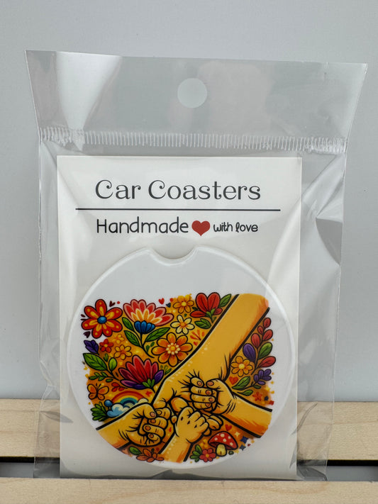 Car Coaster -- UV Printed -- Mom & Children Holding Hands