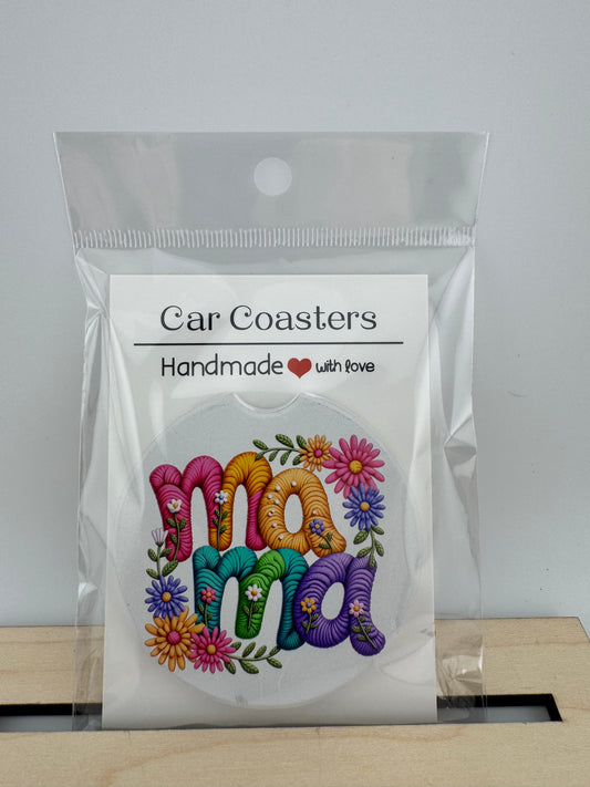 Car Coaster -- UV Printed -- MaMa (Embroidery)