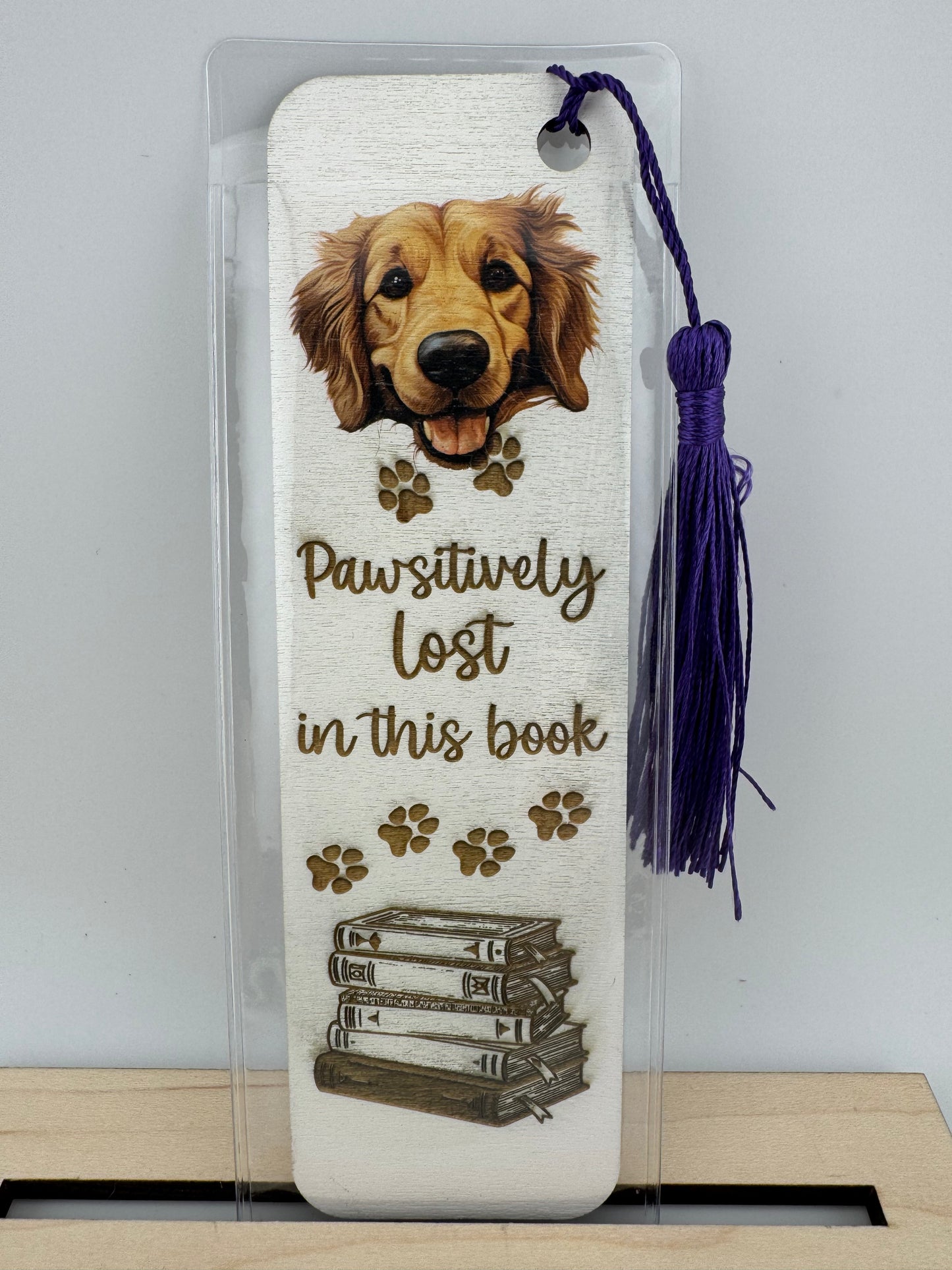 Bookmark -- UV Printed & Laser -- Golden Retriever -- Pawsitively Lost In This Book