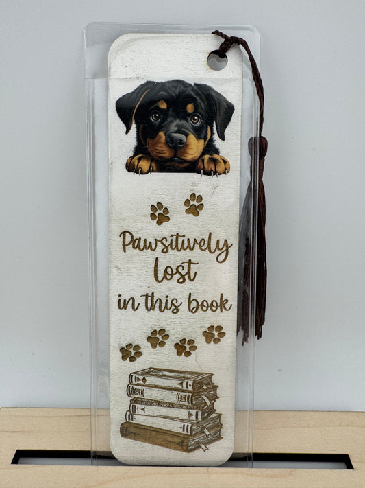 Bookmark -- UV Printed & Laser -- Rottweiler -- Pawsitively Lost In This Book