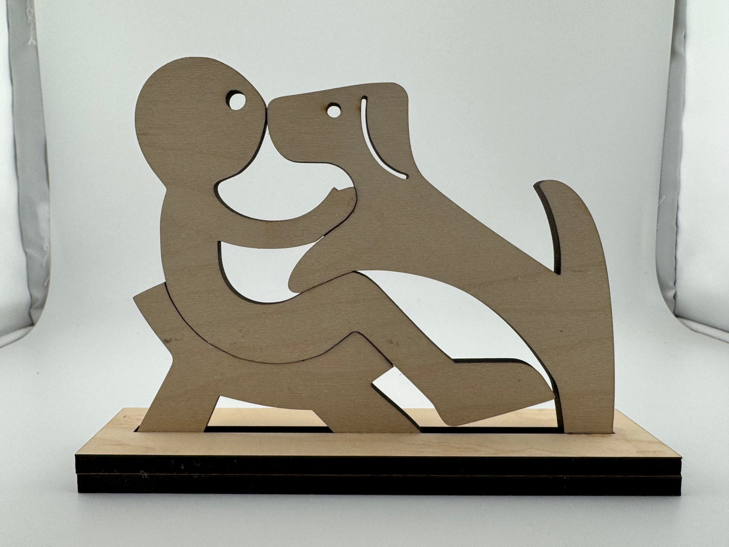 Figurine -- Laser -- Wood -- Boy Reclining With Dog