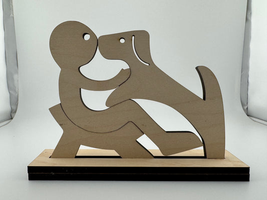 Figurine -- Laser -- Wood -- Boy Reclining With Dog