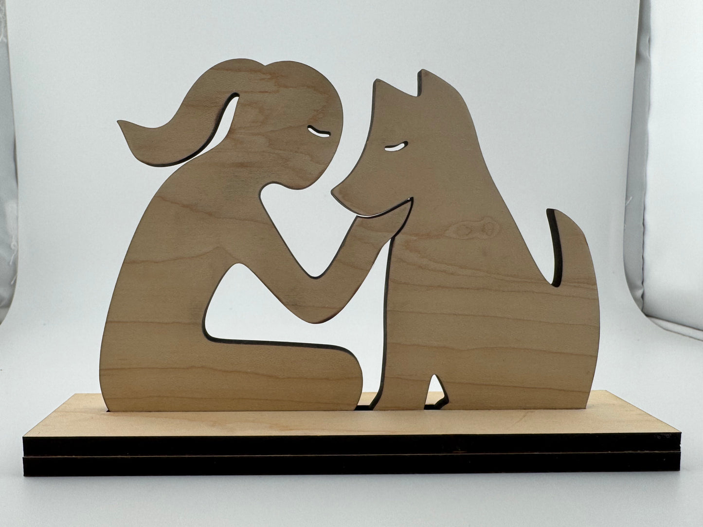 Figurine -- Laser -- Wood -- Girl Kneeling With Dog
