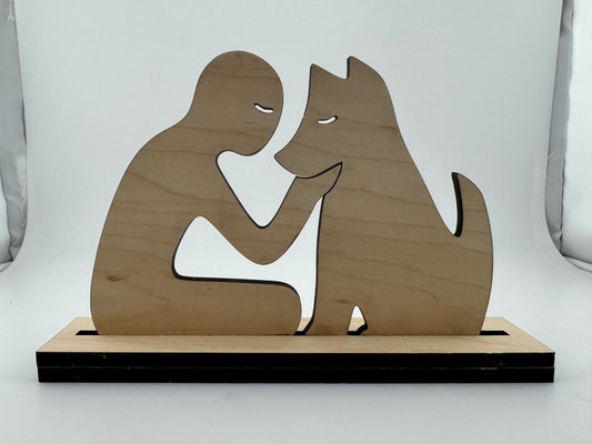Figurine -- Laser -- Wood -- Boy Kneeling with Dog