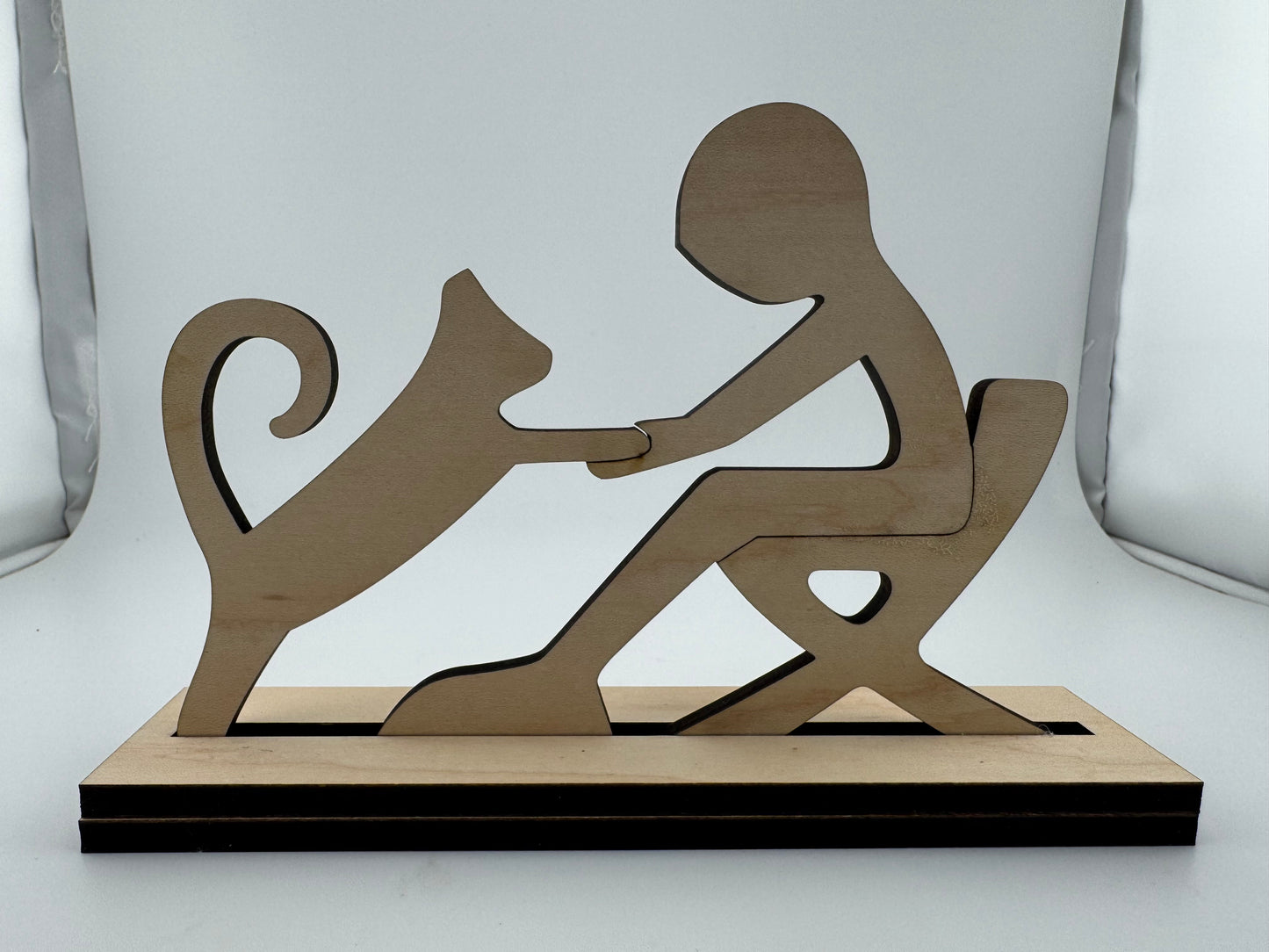 Figurine -- Laser -- Wood -- Boy Sitting With Cat