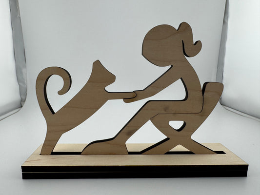 Figurine -- Laser -- Wood -- Girl Sitting With Cat