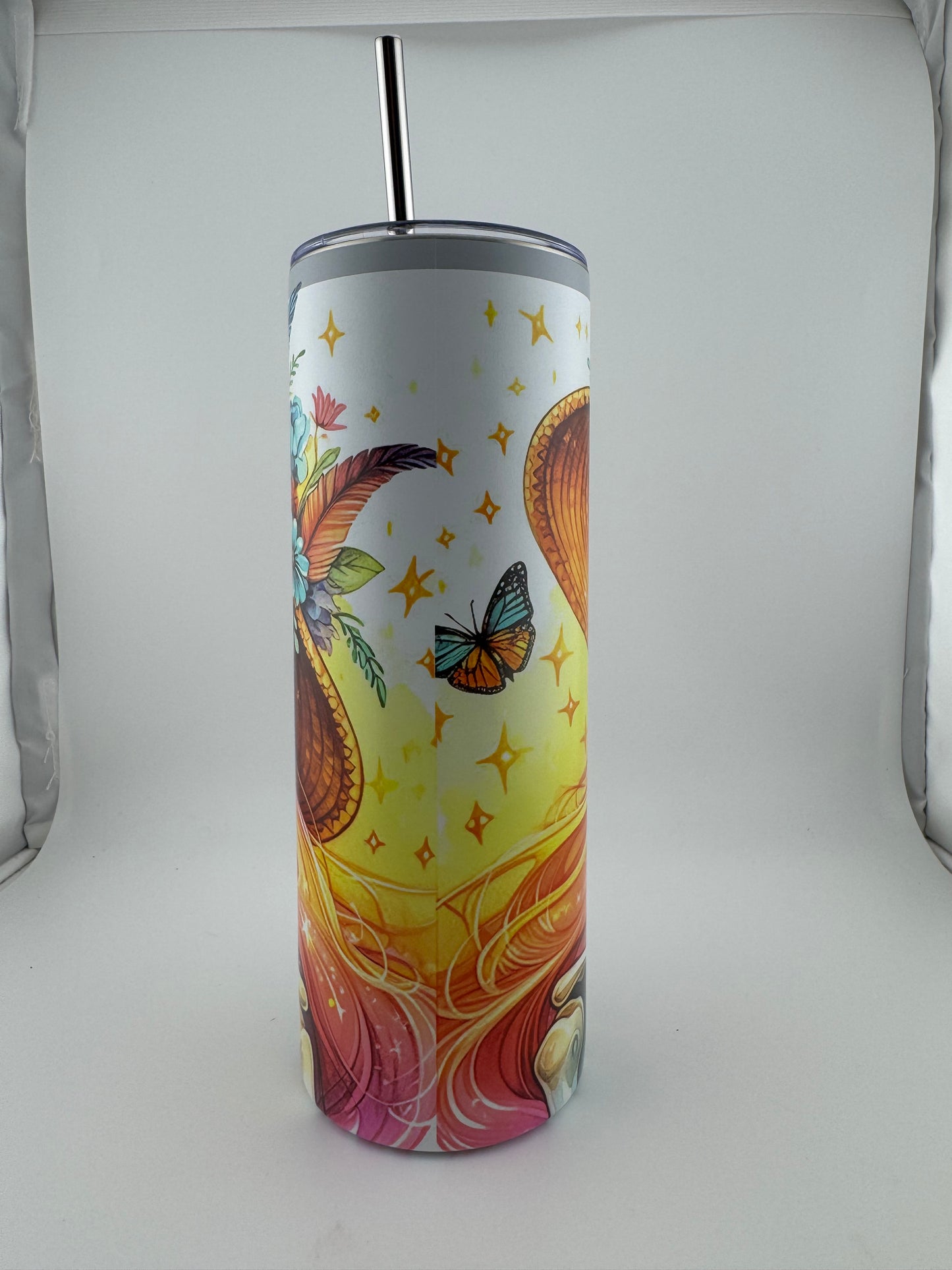 Tumbler -- 20 oz -- UV Printed -- Skeleton With Flower Hat