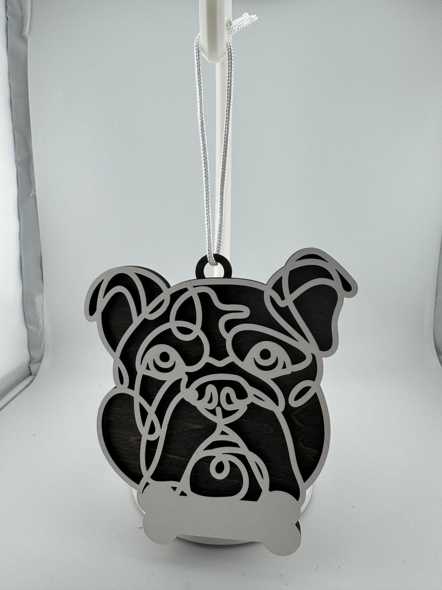 Ornament -- Laser -- Wood -- Bulldog -- 3 Layer -- Personalized