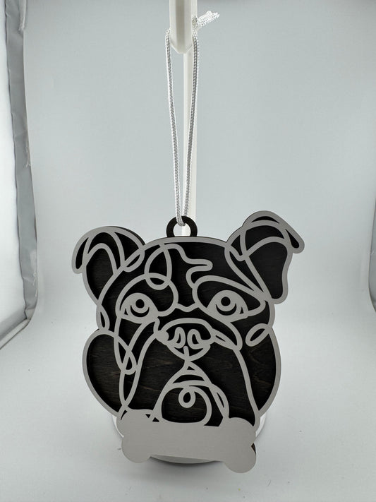 Ornament -- Laser -- Wood -- Bulldog -- 3 Layer -- Personalized