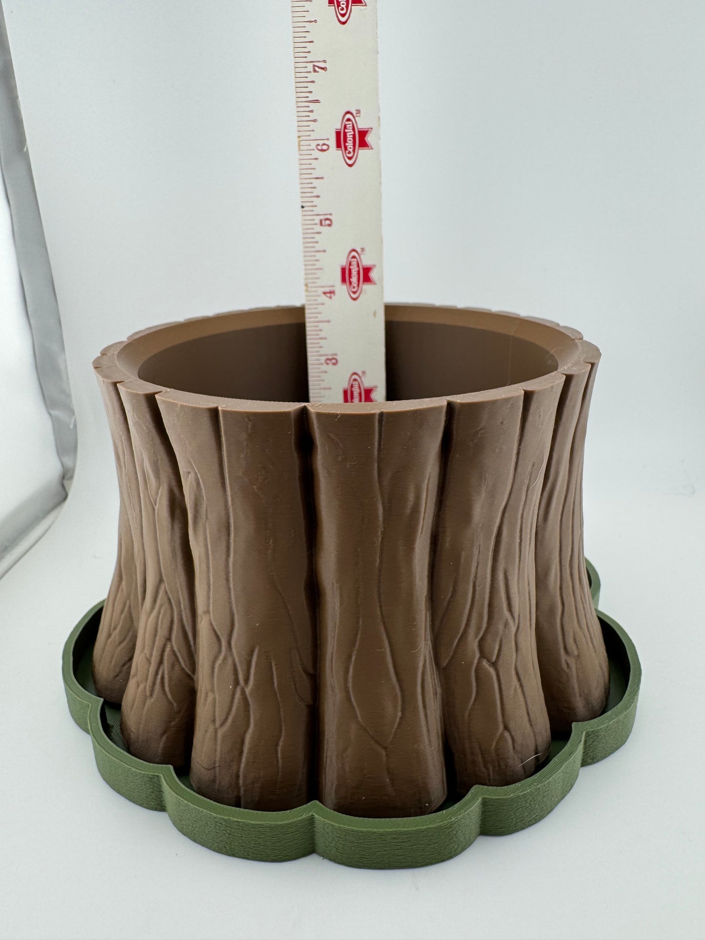 Flower Pot -- 3D Printed -- Tree Trunk Planter with Tray