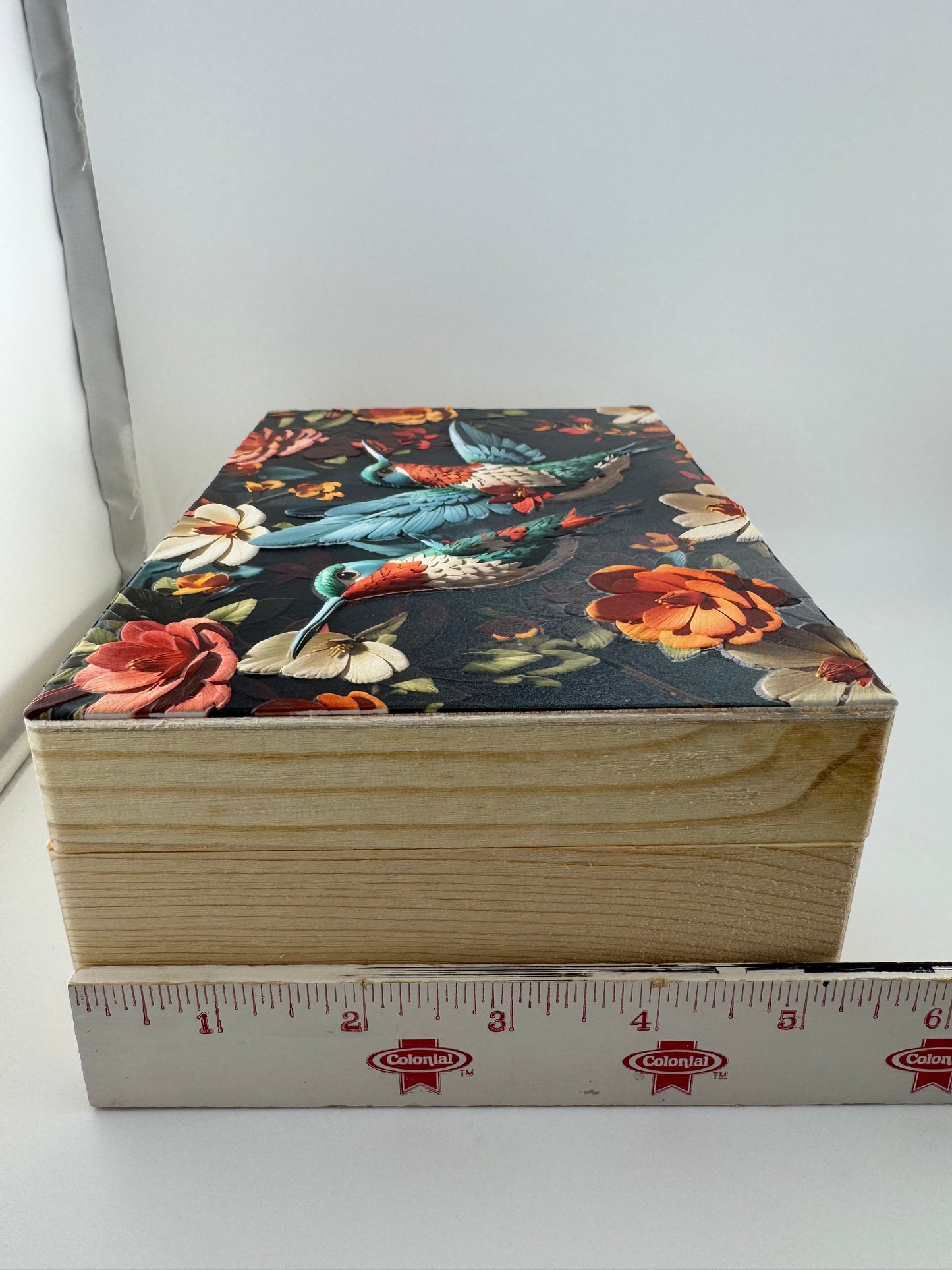 Box Wooden -- UV Printed -- Hummingbirds and Flowers