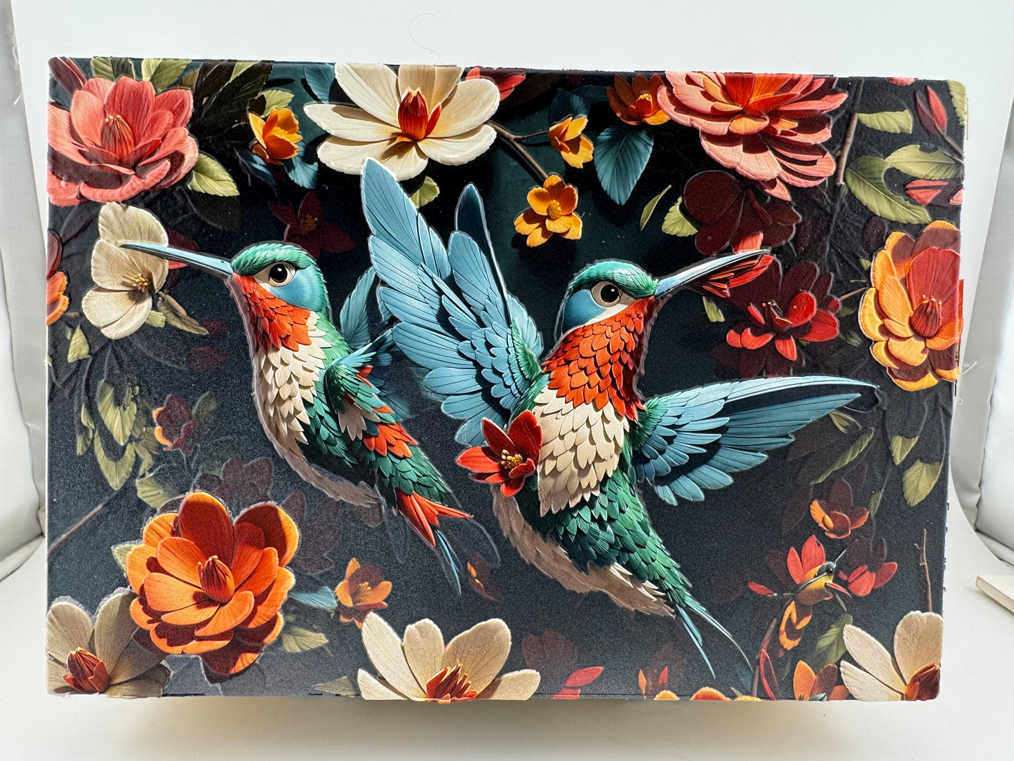Box Wooden -- UV Printed -- Hummingbirds and Flowers