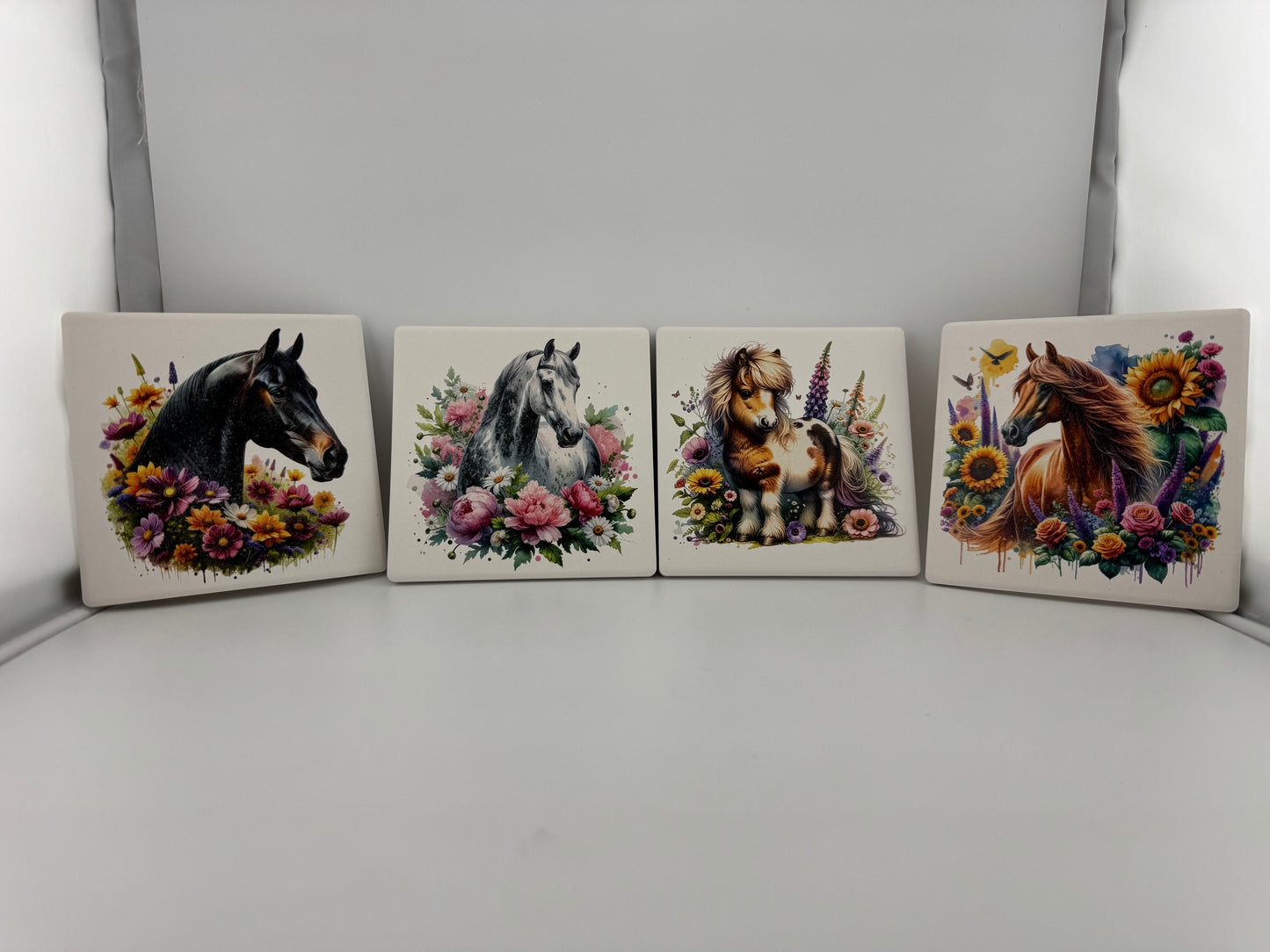 Coaster -- UV Printed -- Square -- Horses and Flowers (Set of 4)