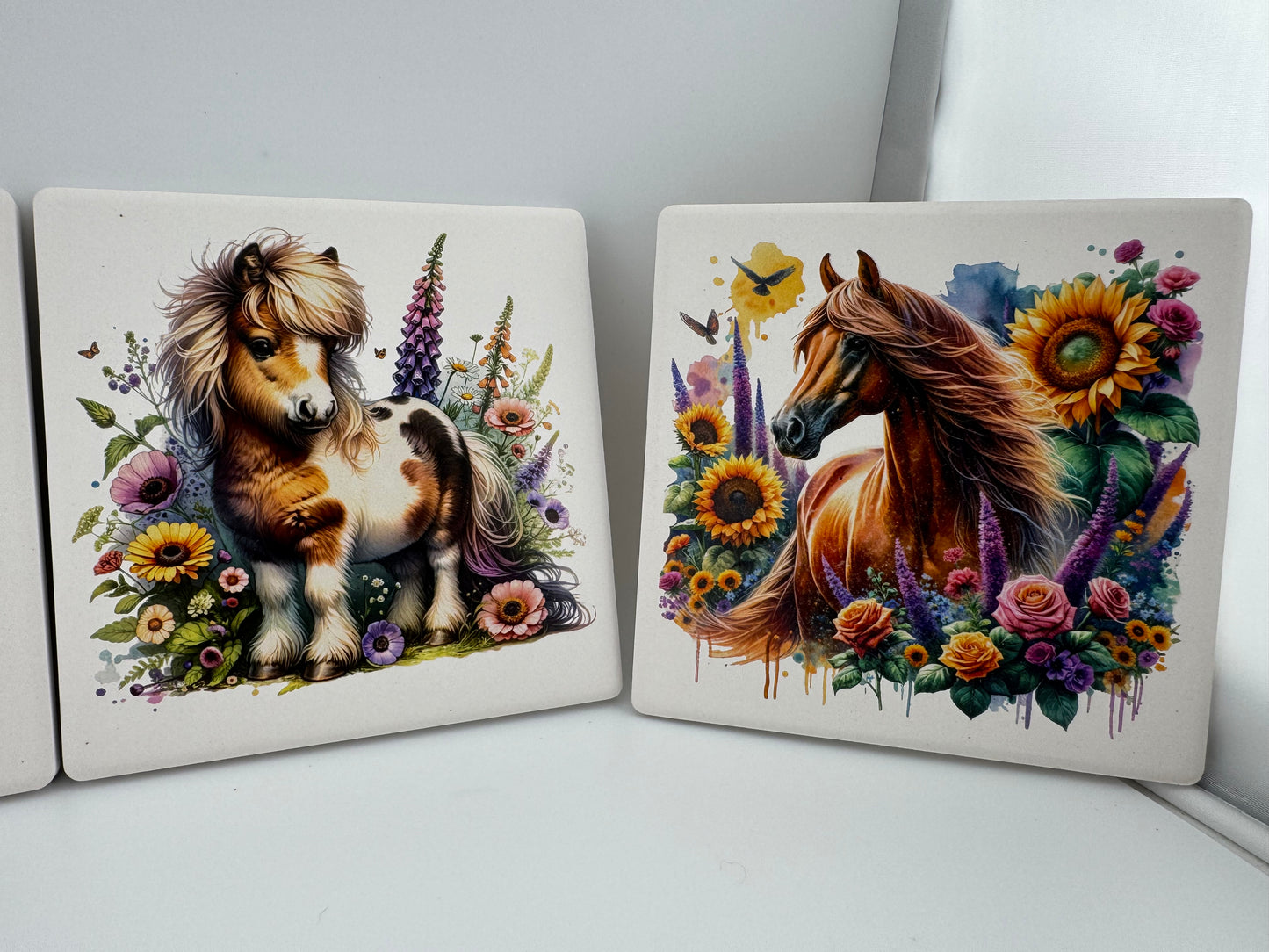 Coaster -- UV Printed -- Square -- Horses and Flowers (Set of 4)
