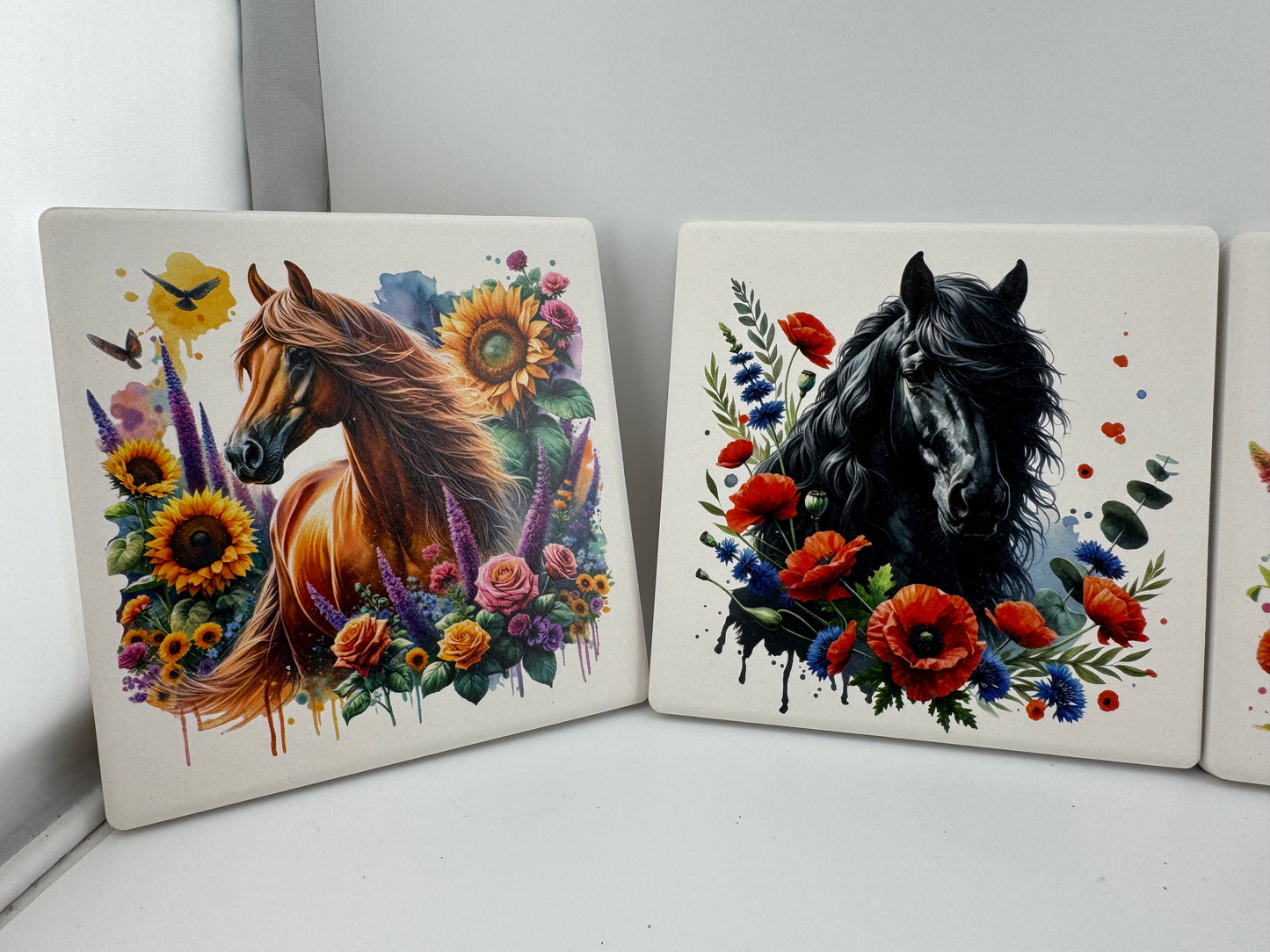 Coaster -- UV Printed -- Square -- Horses and Flowers 2 (Set of 4)
