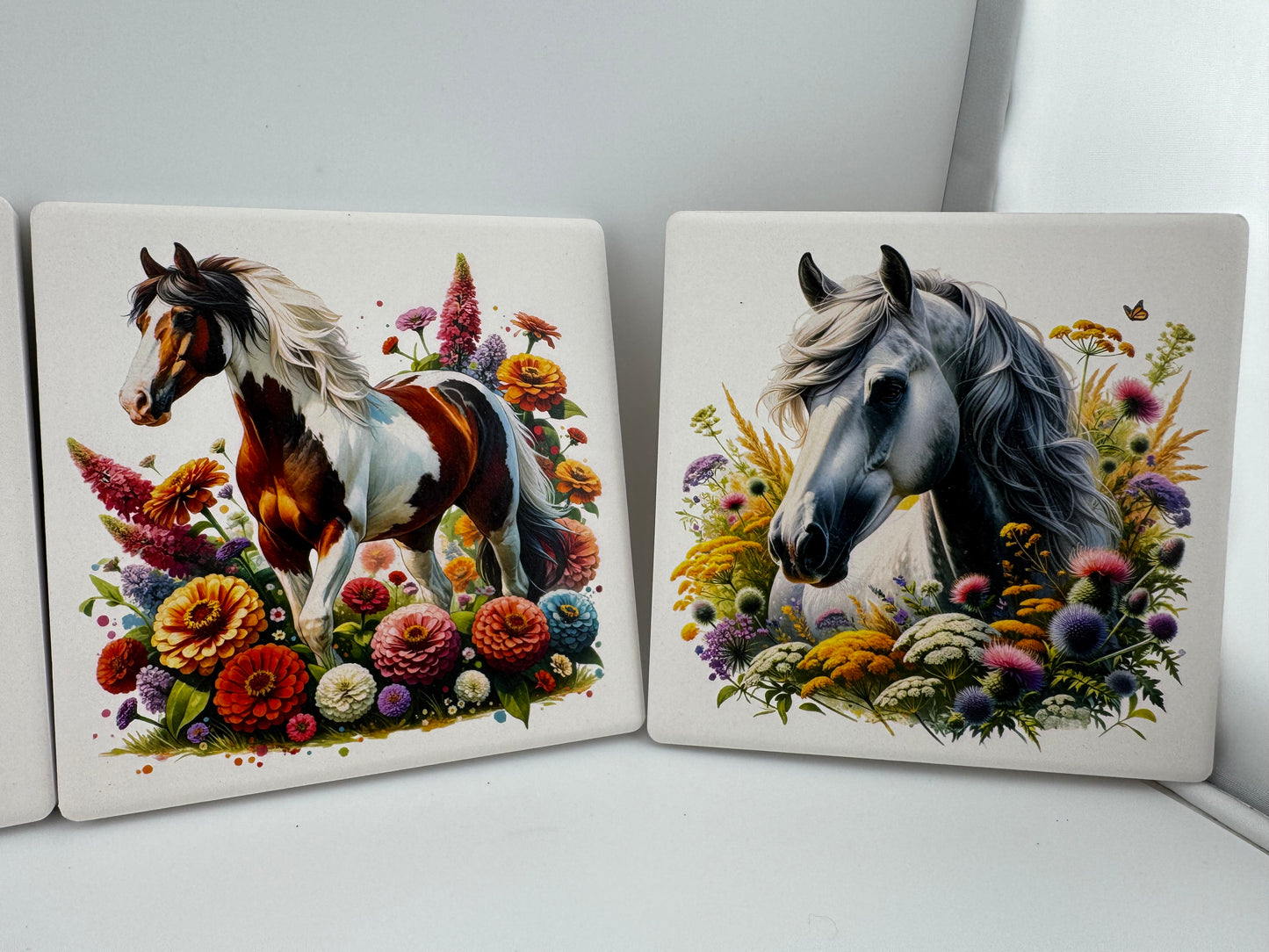 Coaster -- UV Printed -- Square -- Horses and Flowers 2 (Set of 4)