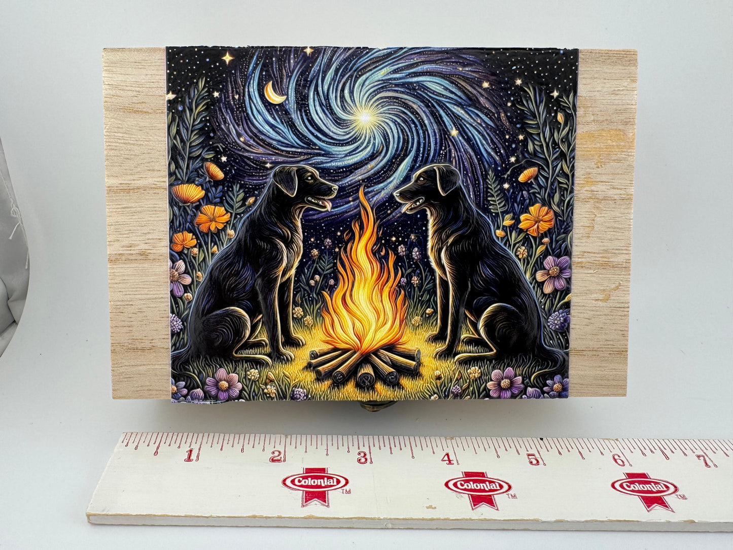 Box Wooden -- UV Printed -- Dogs at Campfire