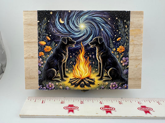 Box Wooden -- UV Printed -- Dogs at Campfire