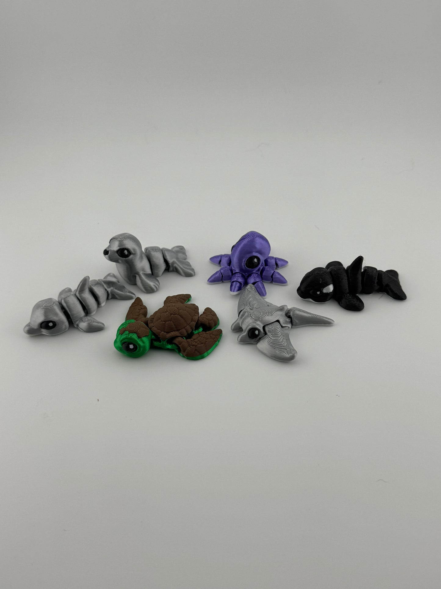 Sea Hatchlings -- 3D Printed -- Orca, Dolphin, Manta Ray, Sea Turtle, Seal, Octopus