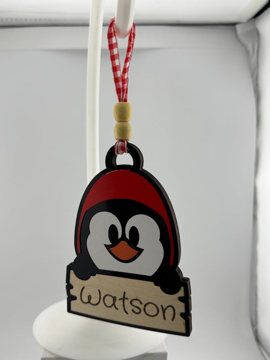 Ornament -- Laser -- Wooden -- Personalized -- Head Ornament Penguin
