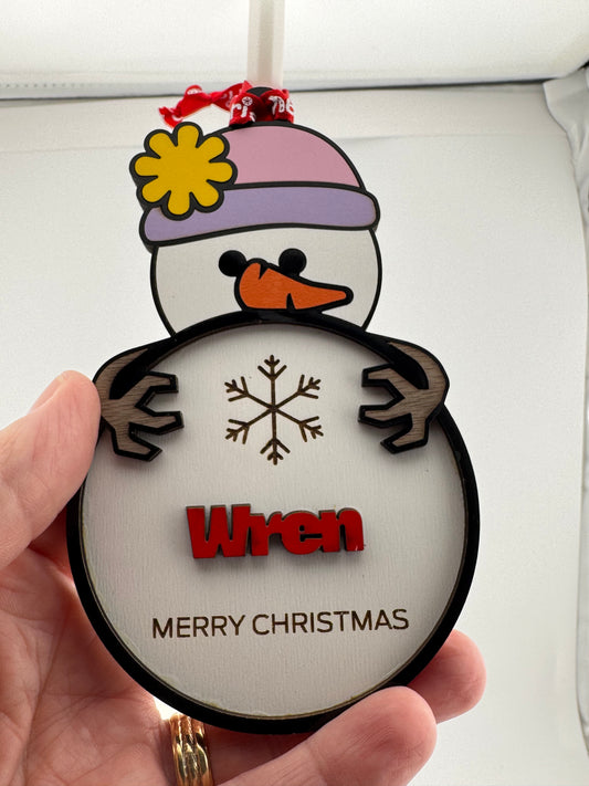 Ornament -- Laser -- Wooden -- Personalized -- Christmas Characters Snowgirl