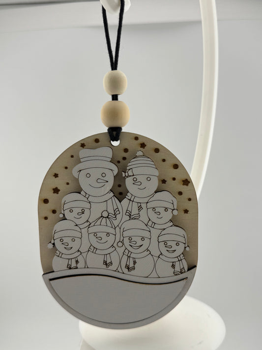 Ornament -- Laser -- Wooden -- Personalized -- Snowman Family