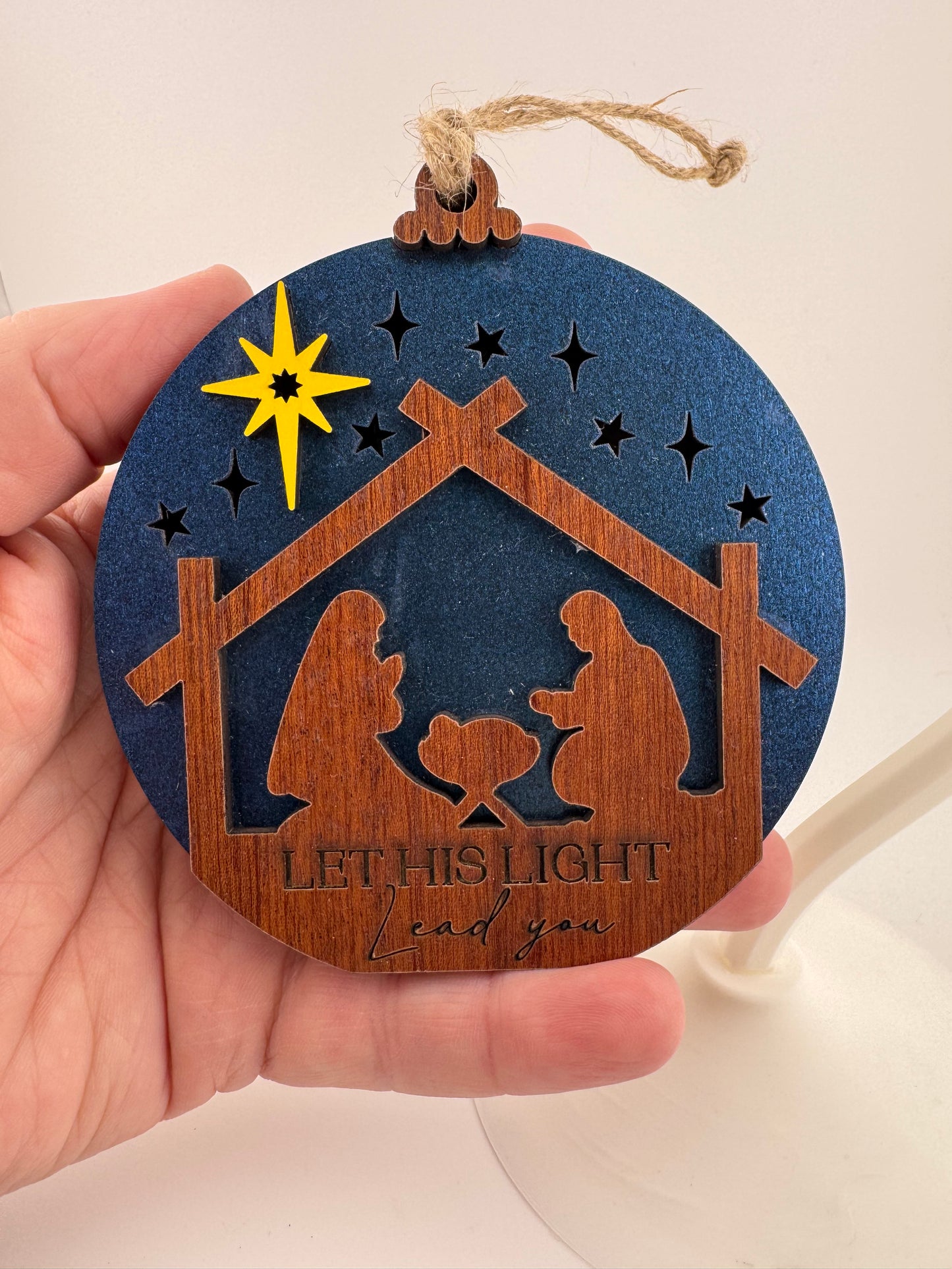 Ornament -- Laser -- Wood -- Nativity Fairy Light